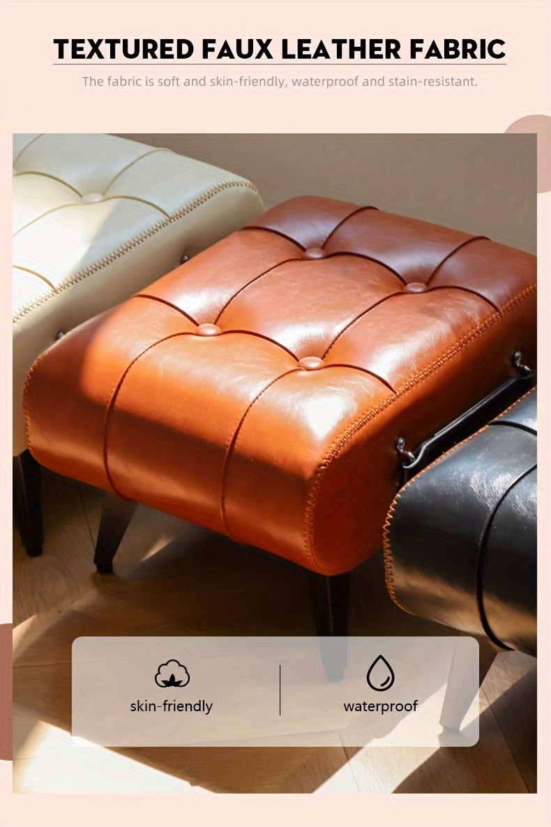 [Stylish Leather Stool] 1pc Stylish & Versatile High Quality Oil Wax Leather Low Stools, Footstools, Leather Padded Footstools - For Sofa End, Shoe Changing Stools For Living Rooms, Corridors, Foyers, Entrance, Bedroom, Home Decor Furniture, Furniture For Home