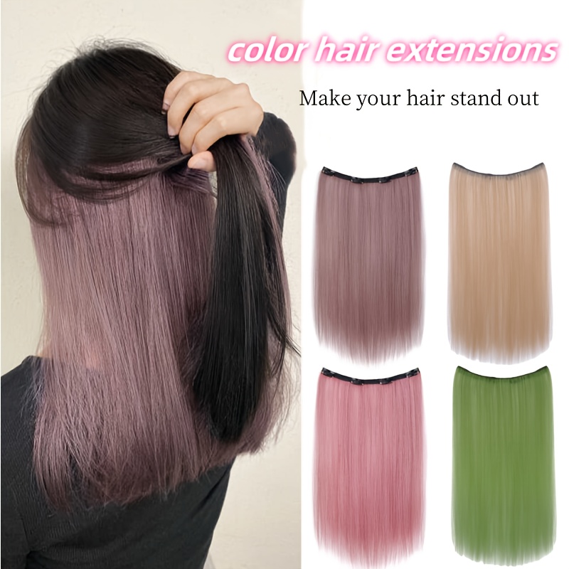 

20 Inches Color Hair Extensions 1pc Long Straight Clip In Hair Extensions Clip-in Hair Extensions Color Ticked Hair Extensions Synthetic Hairpieces For Women Girl