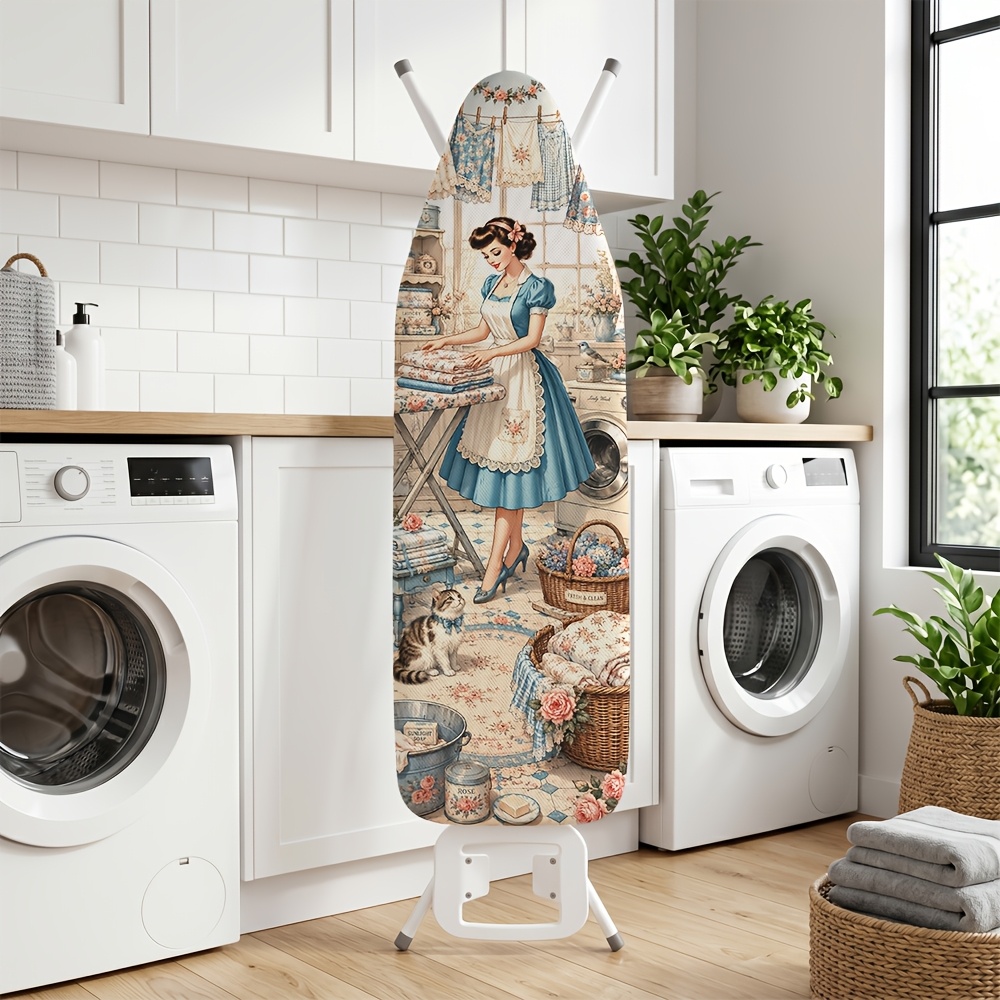 TEMU 1pc Rustic Cottagecore Retro Ironing Board Cover Woman Laundry Line Washing Basket Elastic Edges , Durable Washable Fits, Stylish Laundry Room