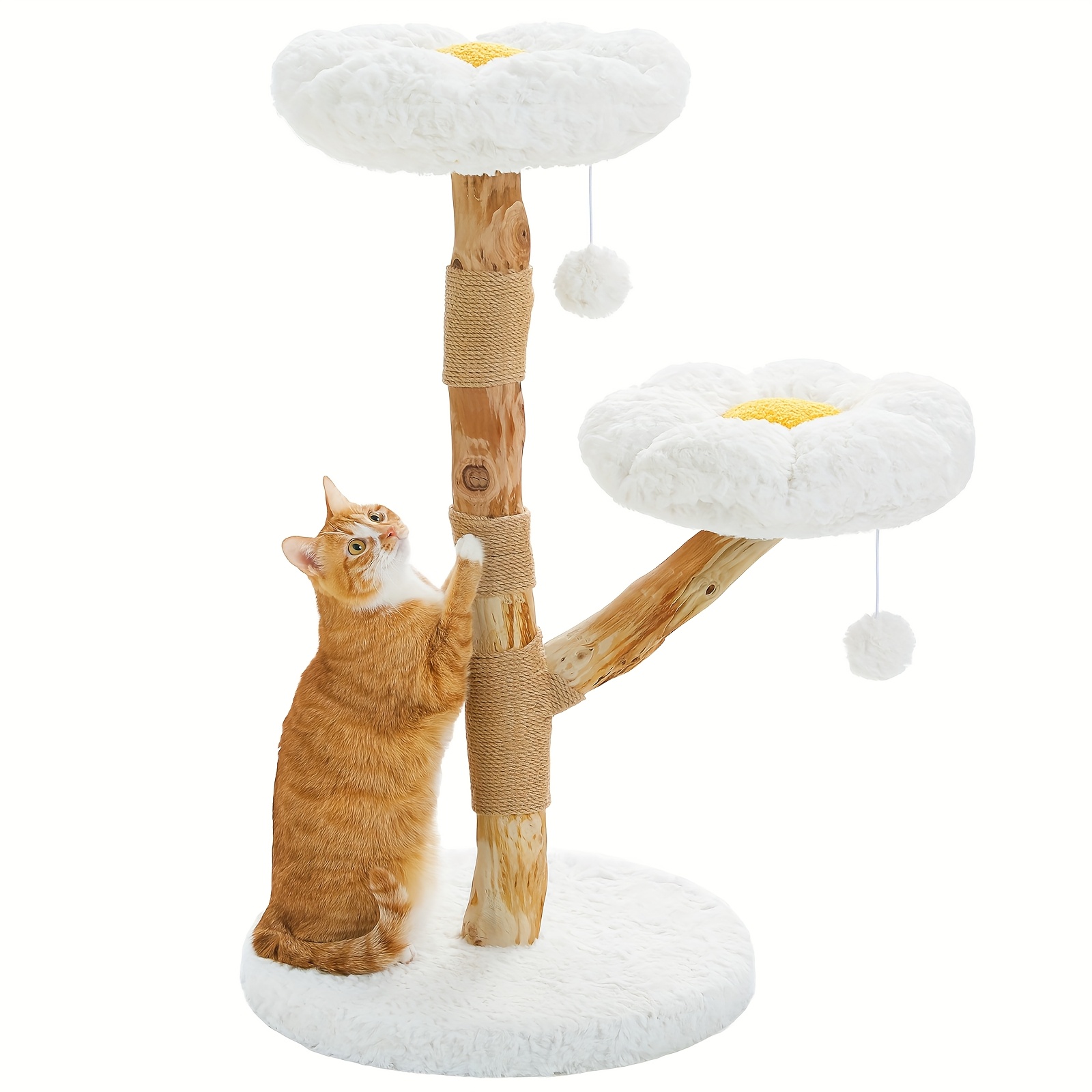 E-shop ROAD Mehrstöckiger Katzenbaum für Hauskatzen, Blumen-Massivholz-Katzenturm mit Kratzpfosten, Hängender Ball, Sitzplätzen oben und Kratzturm für