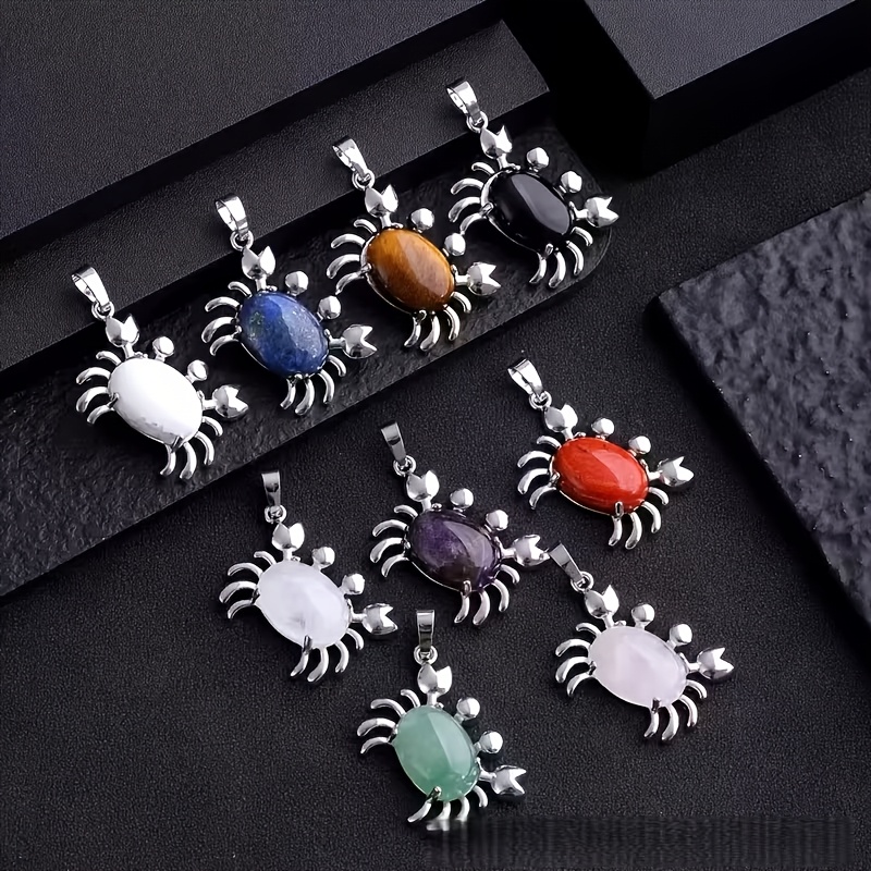 Cute Natural Stone Little Crab Pendant Set, 6/14pcs