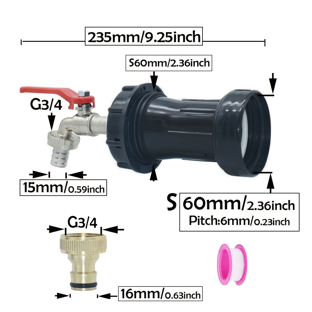 Image of Adapter For A 1000l Ibc Water Tank Featuring A 16mm And A 15mm Hose Connector, Suitable For Outdoor Garden Watering