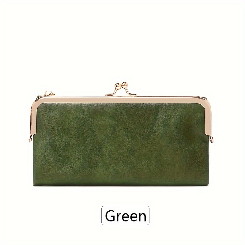 Image of Stylish Retro Bi-fold Zip-around Long Wallet Women' Purse With Card Slots & Id Window Minimalist Long Wallet