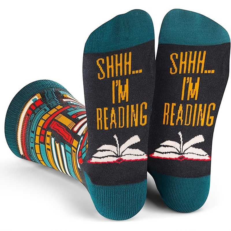 TEMU 1 Pair Men's Mid-calf Socks | "shh! I'm Reading" Trendy Fashion Creative High-aesthetic, Breathable Comfortable Moisture-wicking Socks For Spring/fall, Ideal For Daily Use And Gifting