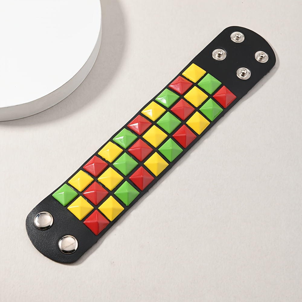 PU Fashion Bracelet with Multicolor Square Buckle, Unisex