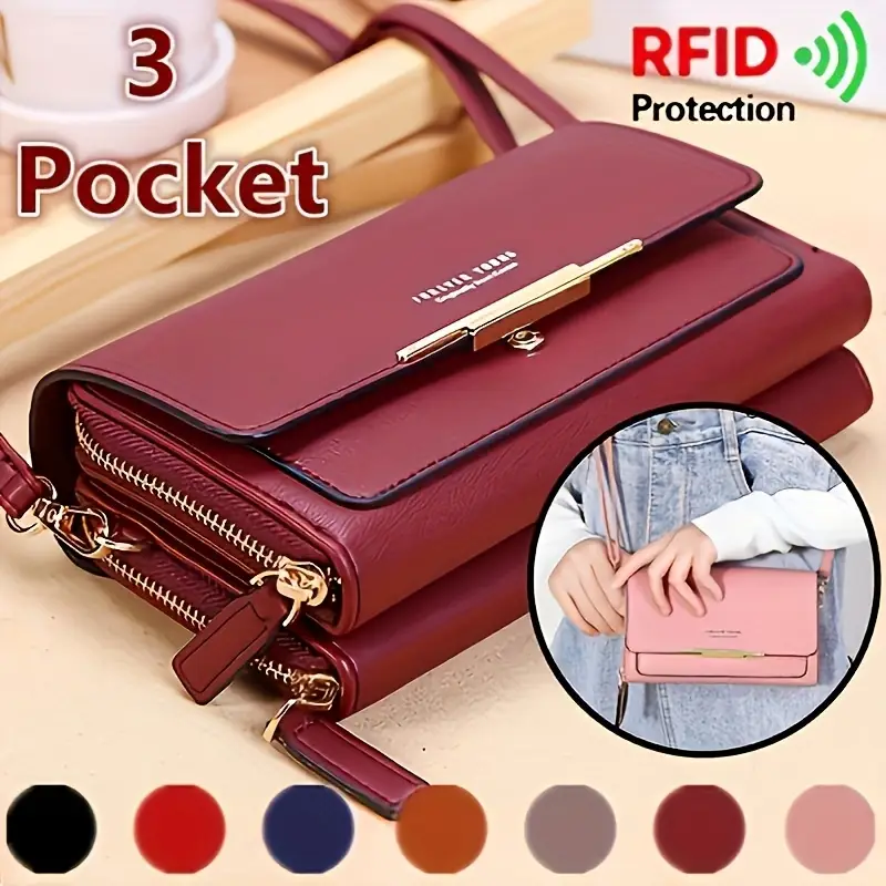 rfid blocking crossbody bag for women fashionable red messenger purse with sequin adjustable strap lightweight zipper closure unlined no pattern solid color details 1