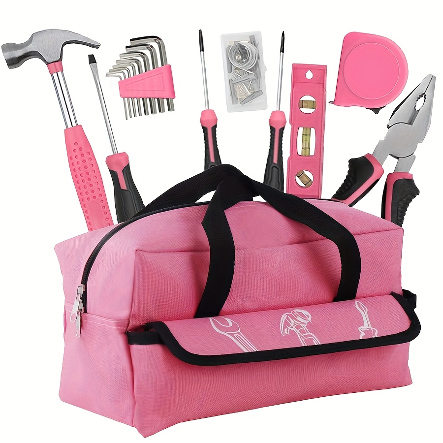 TEMU 18pcs Pink Household Repair Tool Set, Basic Household Hand Tool Set With Bag, Ladies' Hand Tool Set, For Daily Use In Household Maintenance, Diy