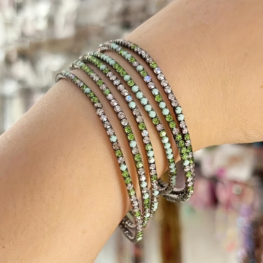 Colorful Rhinestone Studded Bracelet for Women - Pack of 5