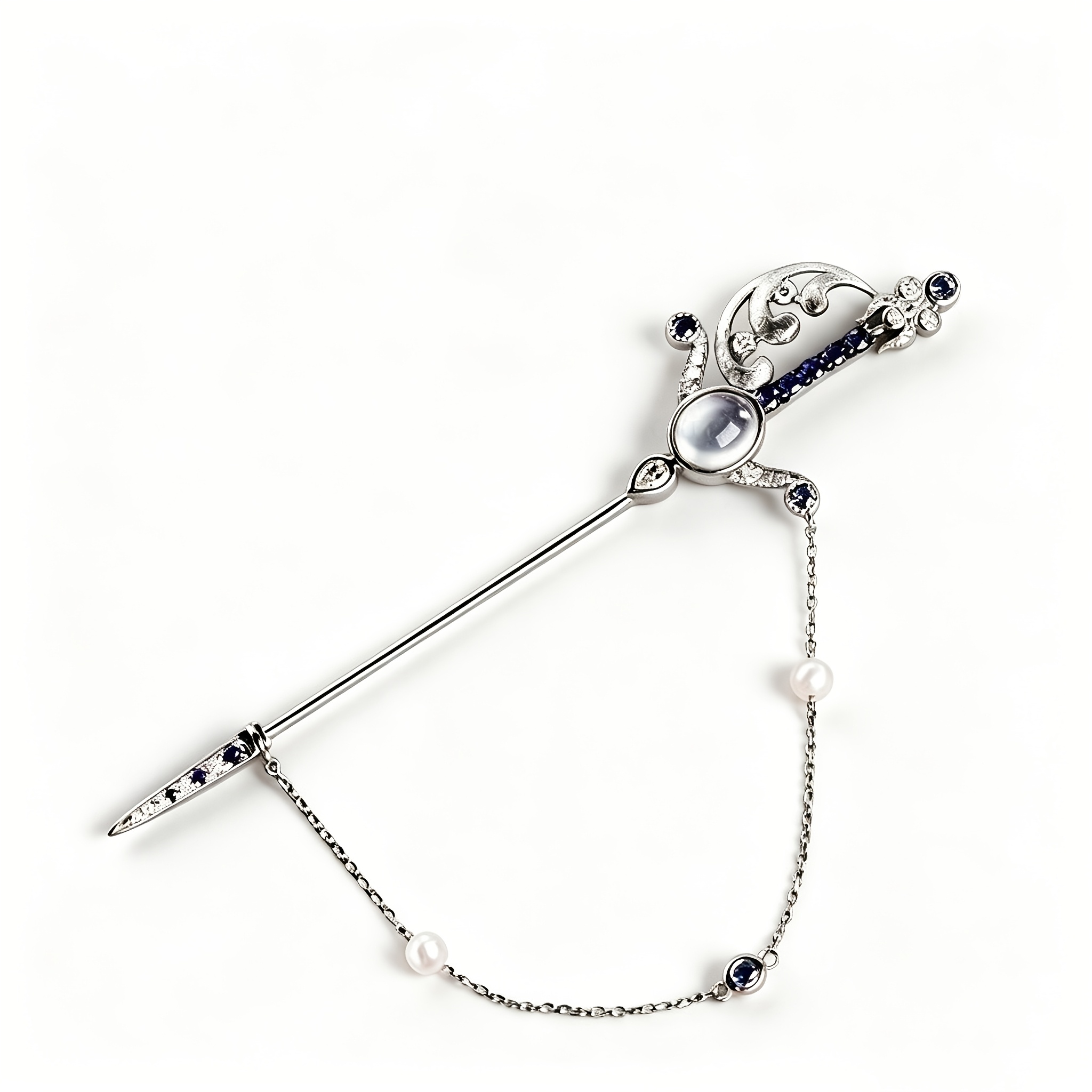 TEMU A New Elegant Knight Holy Sword Brooch For Clothing, Inlaid With Sparkling Exquisite Blue Cubic Zirconia Decorations. This Stylish Small Sword