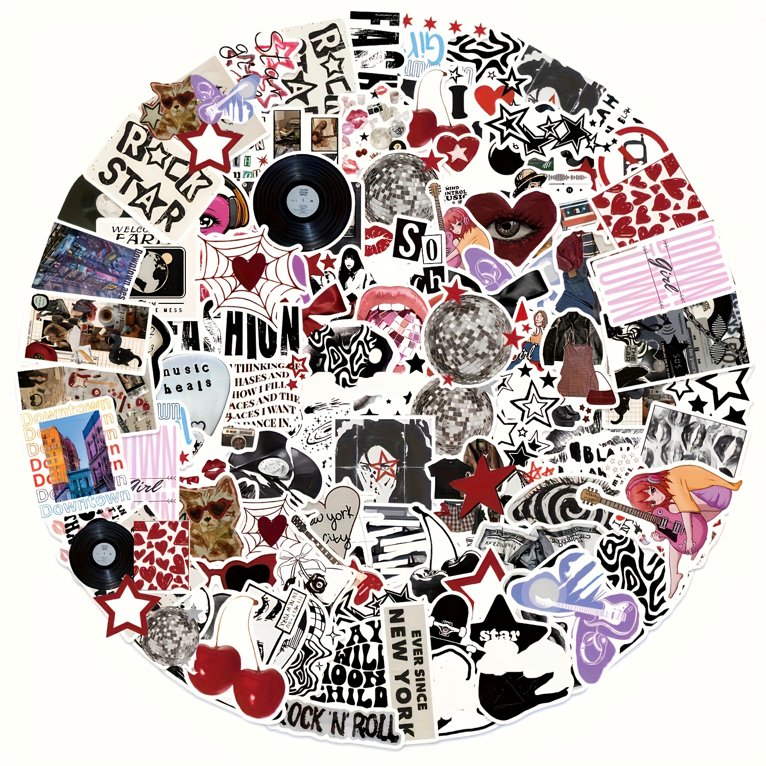 Image of 100pcs Vintage European And American Y2k Fun Graffiti Stickers | Mixed Color Paper, Single Use For Luggage, Guitar, Car, Skateboard, Notepad