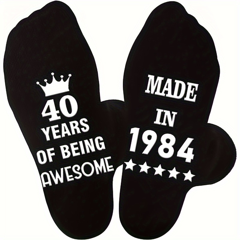 

1pair Men's Funny Cool Saying '40 Years Of Being Awesome' Print Novelty Funny Socks, 40th Birthday Gifts For Men, Dad, Grandapa, 1983 Birthday Gifts, Cotton Comfortable Crew Socks