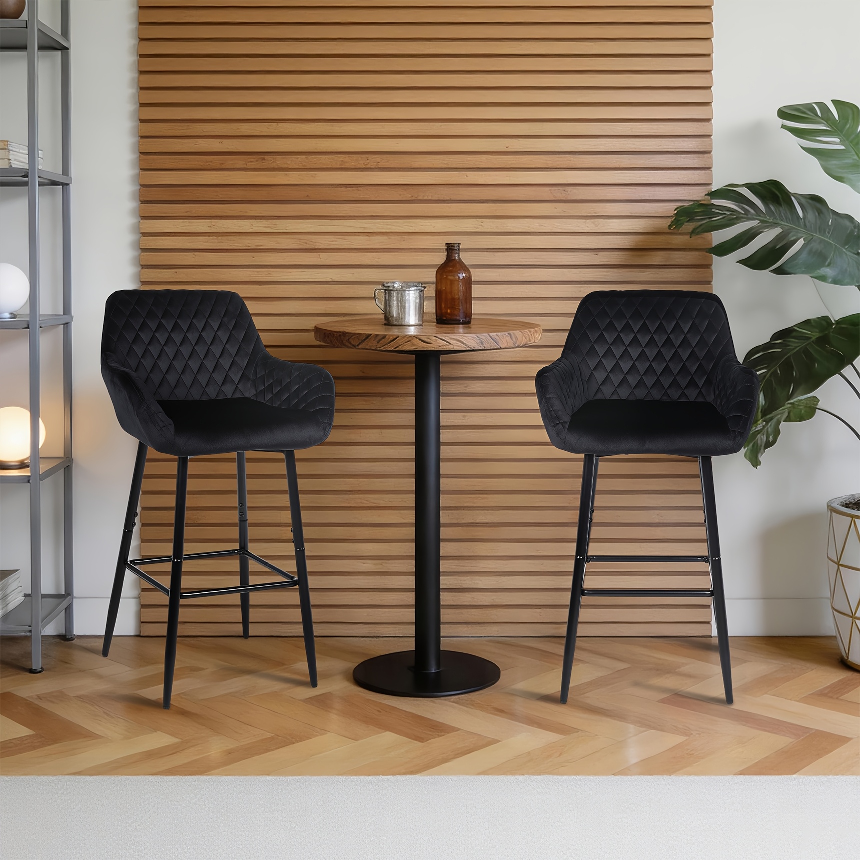 Velvet Fabric Bar Stool Set with Integrated Backrest