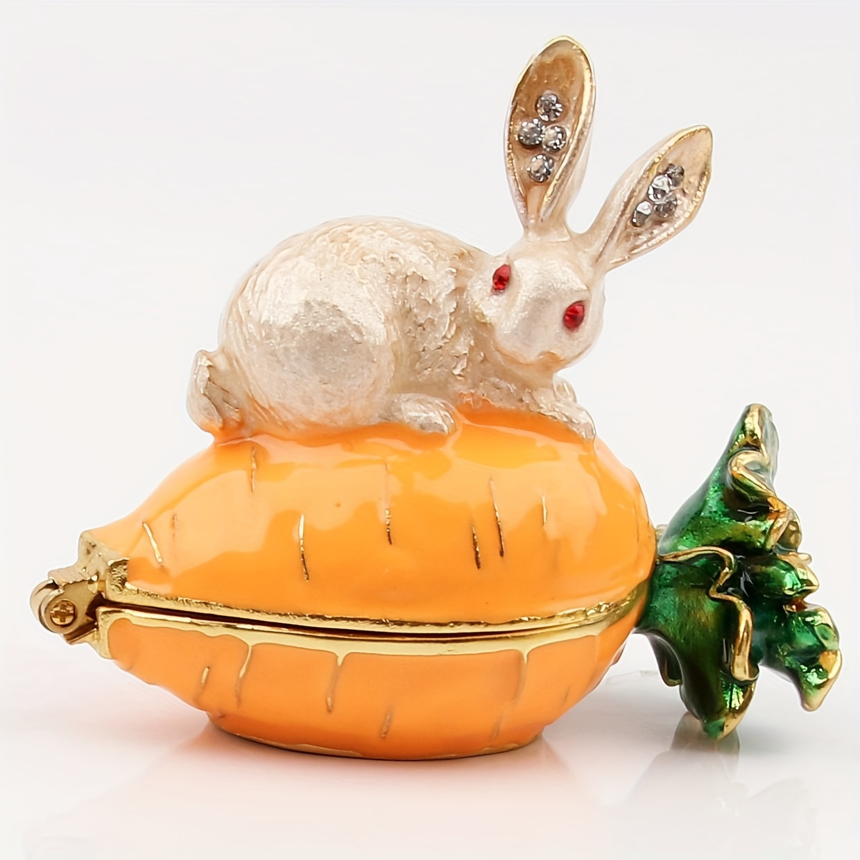 

Handcrafted Enamel Rabbit Figurine Hinged Trinket Jewelry Box