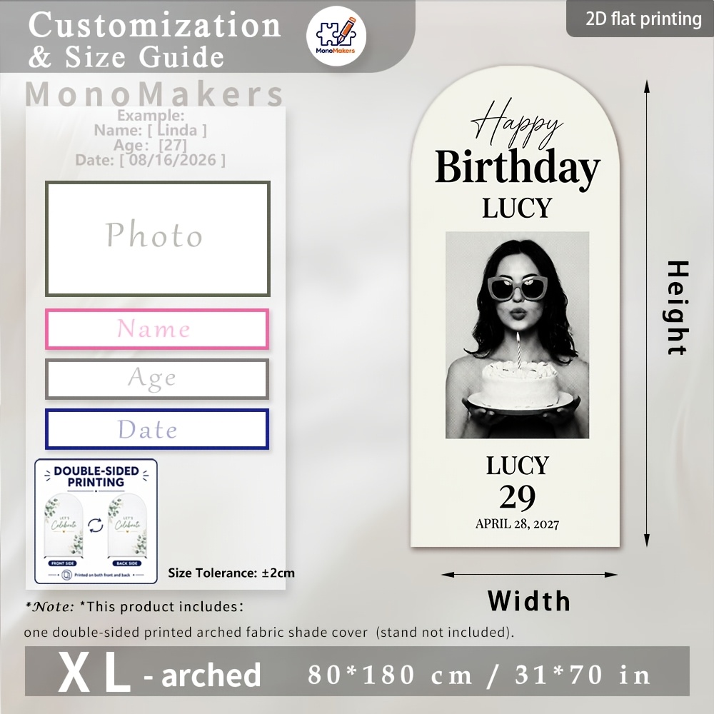 TEMU Bannière 2D Plate - 2D Plate - 2D Plate - 2D Plate - 1pc Personnalisable - Thème Anglais " Anniversaire" - Housse d' Personnalisée