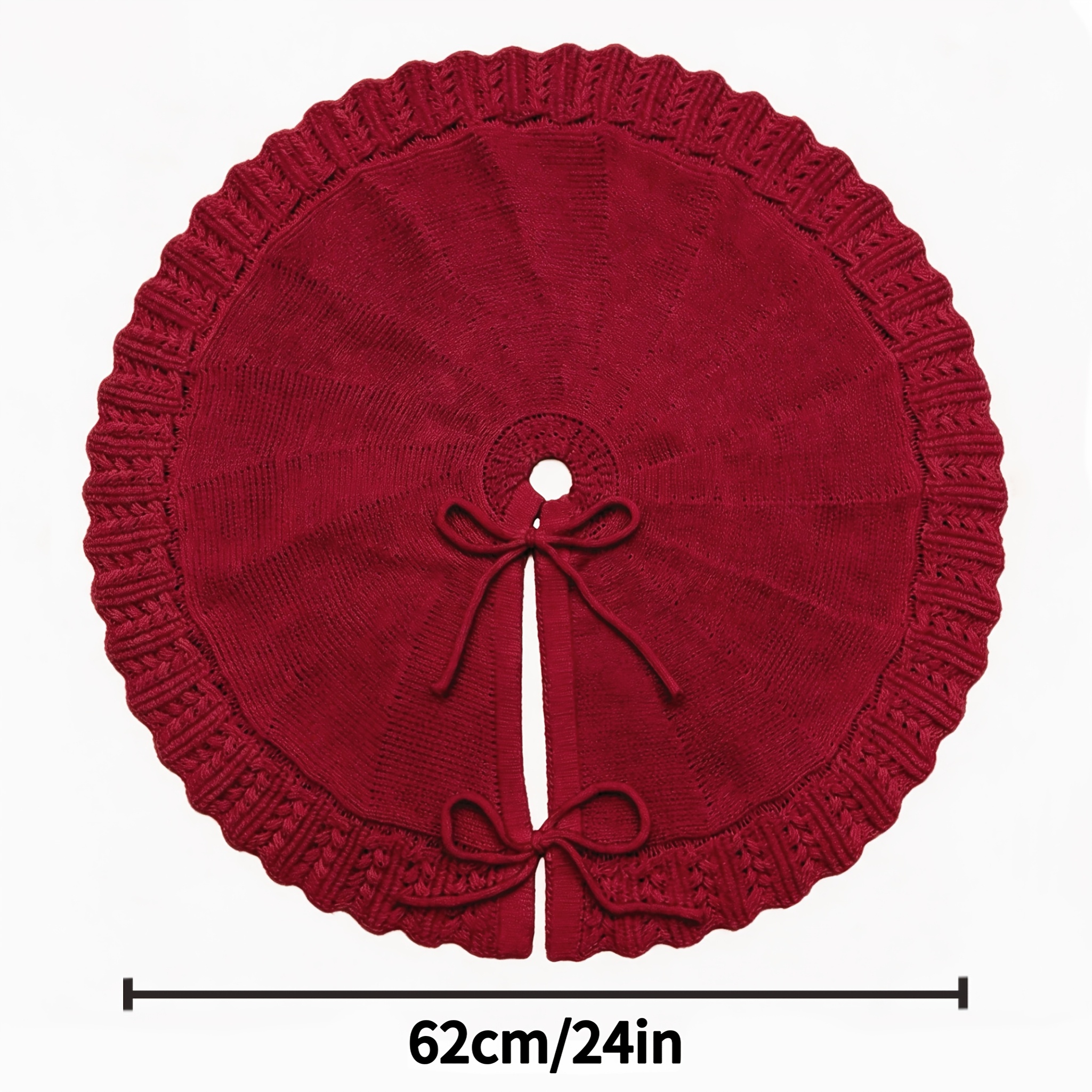 TEMU Christmas Knitted Tree Skirt: 1pc In Burgundy/ivory Knitted Christmas Tree Skirt, Featuring A Comfortable Cable-knit Design With Scalloped Edges