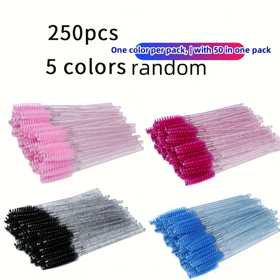 TEMU 250pcs, 5-color Disposable Eyelash Applicator Wands, Eyelash Extension Brushes, Spoolie Eyebrow And Eyeliner Makeup Set