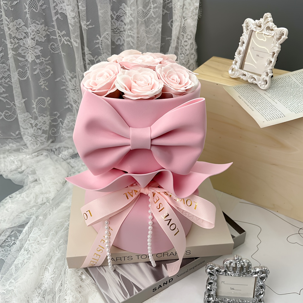 1pc Bow Rose Bouquet, Gift For Girlfriend, Best Friend, Wedding Anniversary, Birthday Present, Eternal Dried Flower Soap Flower Bouquet, Valentine's Day Gift, Mother's Day, Graduation Gift