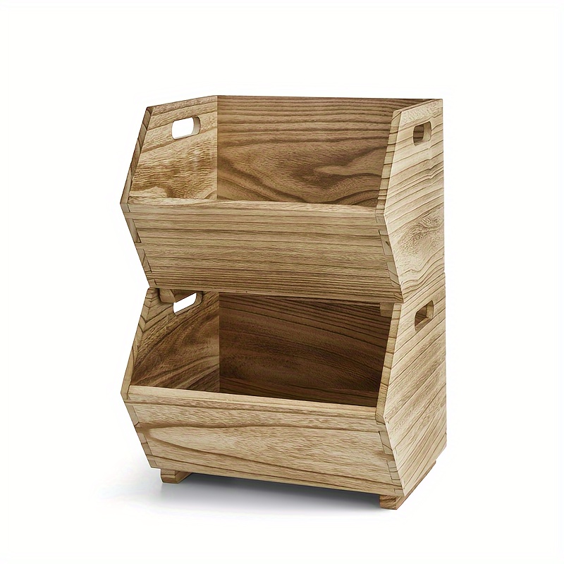 

2pcs Natural Wood Stacking Bins - 11.02'' L X 10'' W X 8.27'' H - Versatile Storage Solution For Home And Office