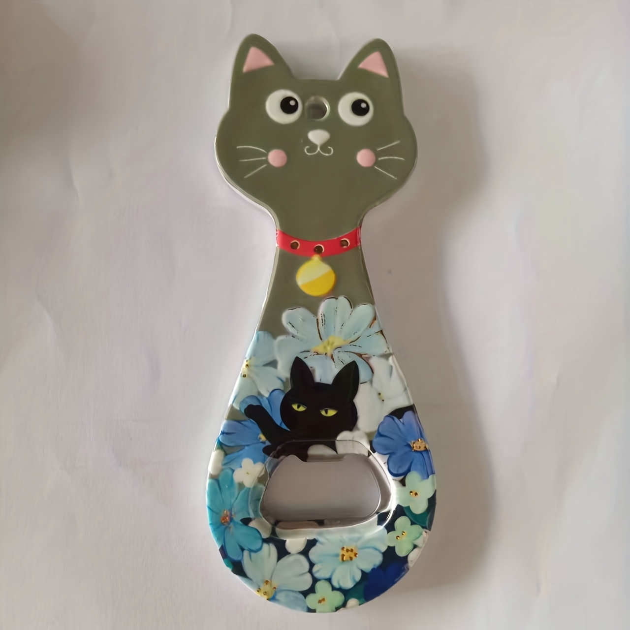 Cat Bottle Opener, Gift Item, Home Fridge Magnet Decoration In Gray And Pink