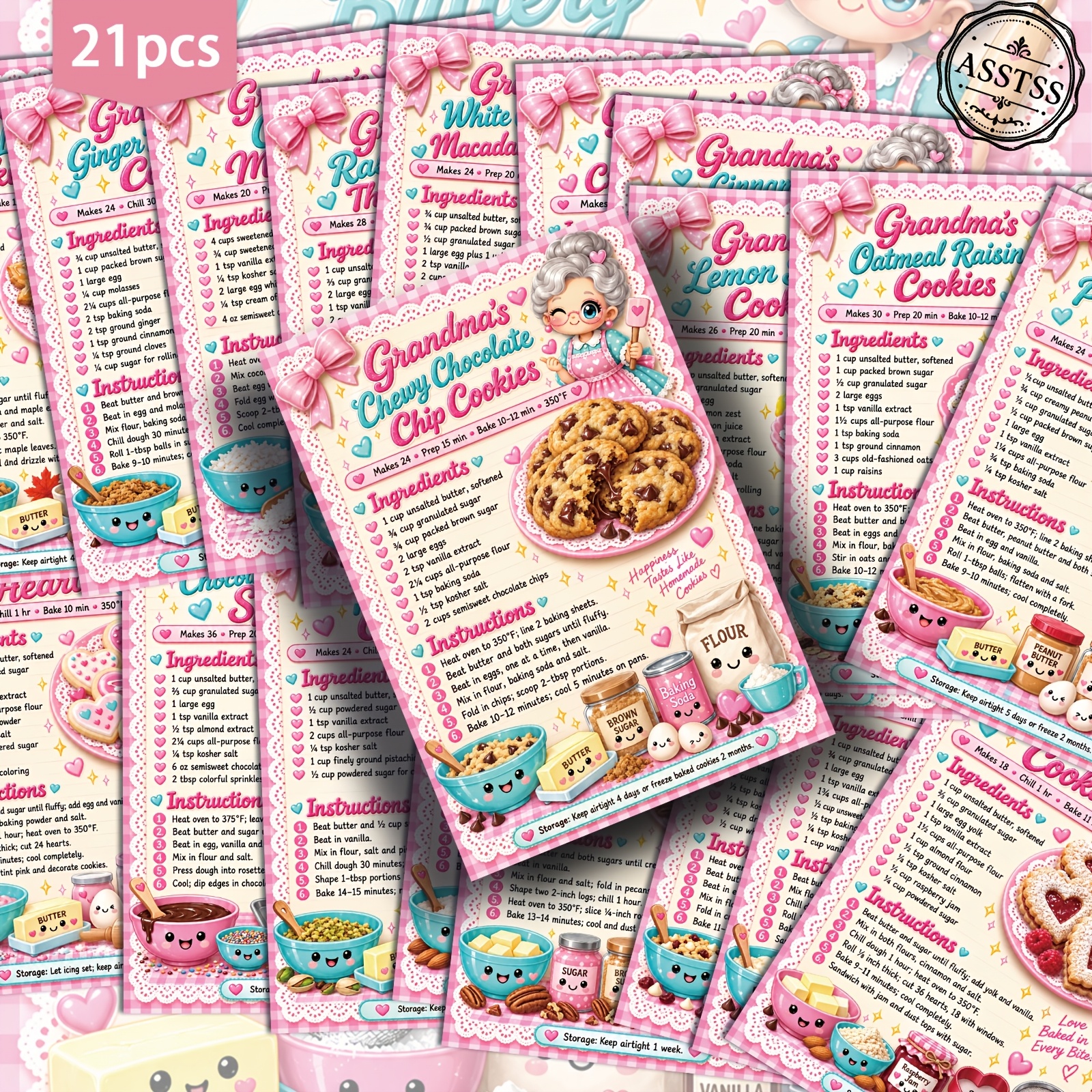 TEMU 21-pack Asstss Granny Cookie Recipe Postcards Suitable For Scrapbooking & Crafting - Retro Pinup Suitable For Junk Journals, Retro Recipe Cards