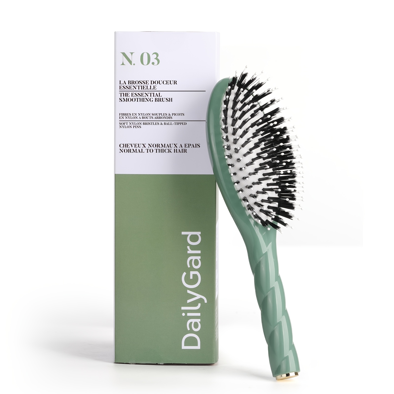 TEMU 1 brosse à cheveux à poils naturels, peigne démêlant à palette rembourrée avec épingles en nylon, brosse lissante anti-frisottis pour cheveux