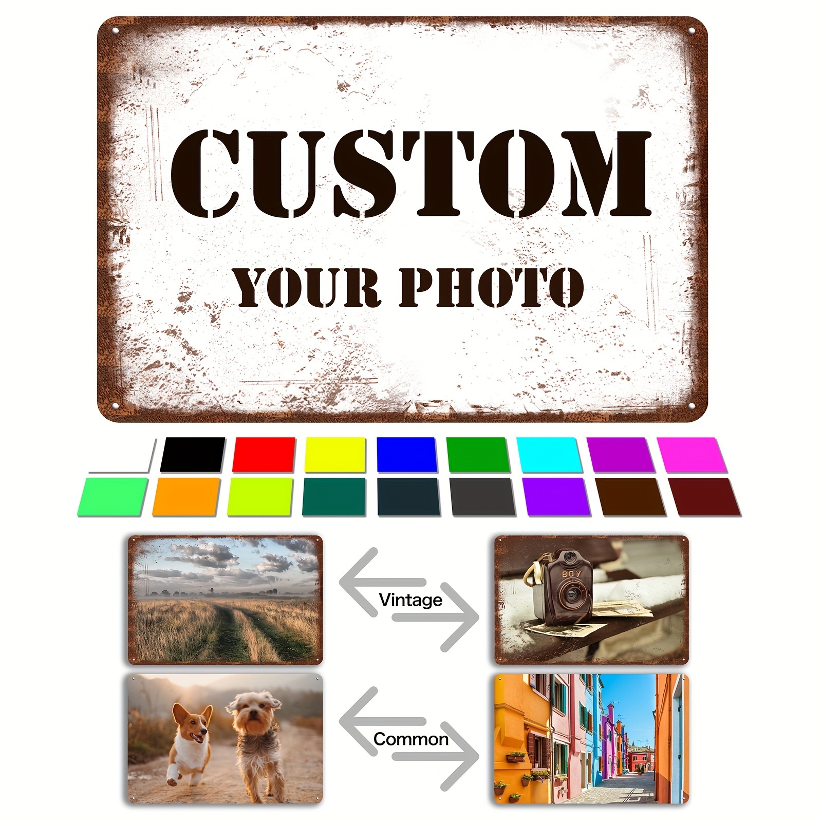 E-shop Ein personalisierbarer Vintage-Metall-Fotodruck – Fügen Sie Ihr Lieblingsbild für eine einzigartige Note hinzu, horizontal rechteckig, aus