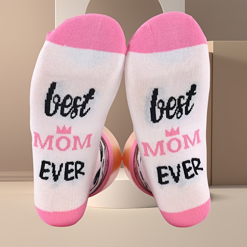 1/2/4/6-pair Socks - Comfortable And Breathable Mid-calf Short Socks With Pink Text And , Perfect Mother's Day Gift, Cute Socks