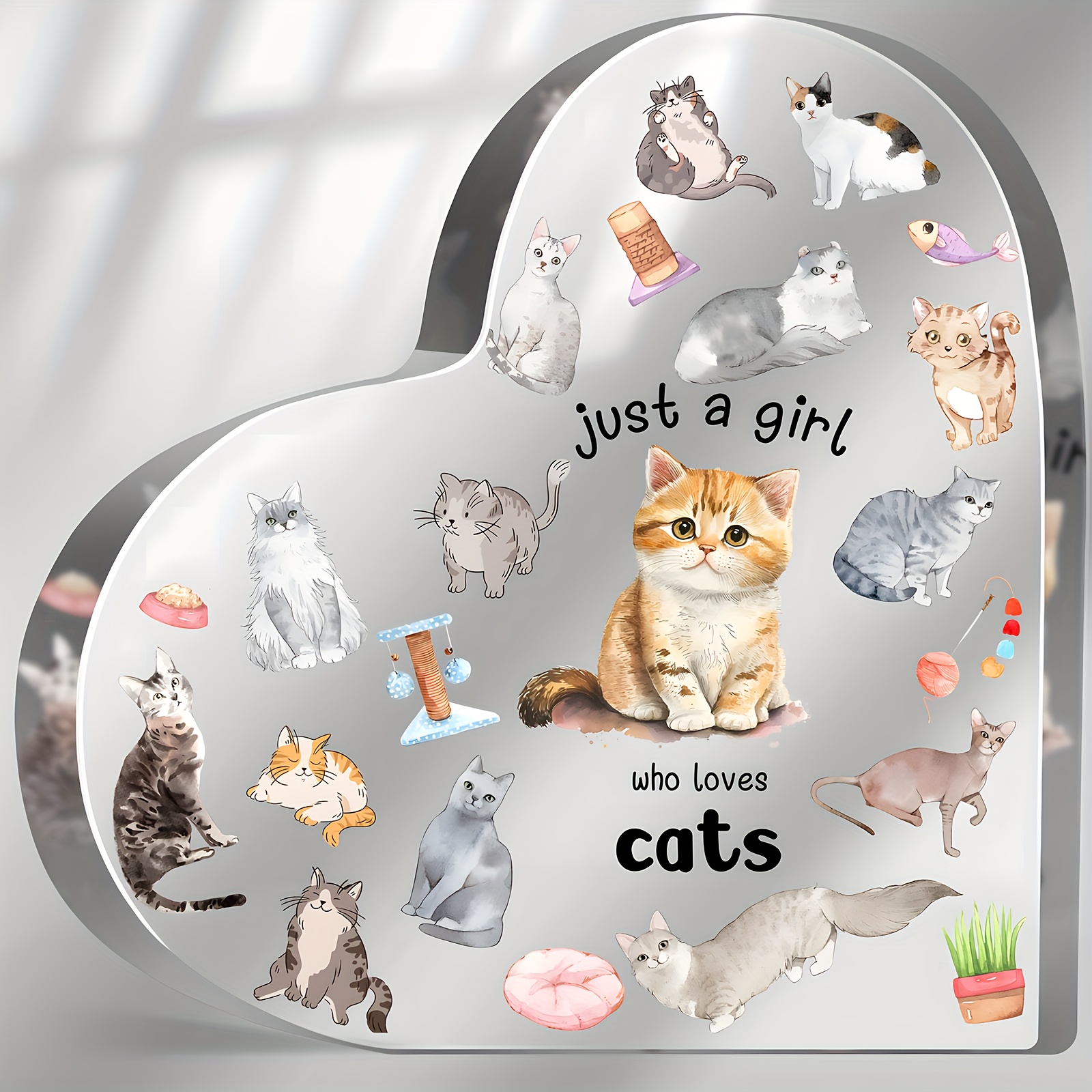 Image of Acrylic Cat Lover Heart-shaped Wall Pediment - Indoor Cat Theme Decor Sign, No Electricity, Orientation, Feather-free - Perfect For Cat Lovers Birthday, Christmas, And Table Decorations