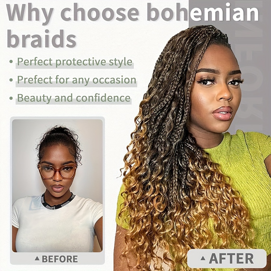 3pcs handmade pre looped box braids goddess soft thick curly synthetic hair extensions 14 inch afro ombre boho   knotless jumbo twist braiding hairpiece for women festival christmas   use details 8