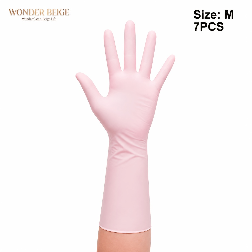 TEMU Wonder Beige 12 Inch Extended Cuff Pink Disposable Nitrile Gloves Touchscreen Compatible Soft Stretchable Breathable Flexible For Home Cleaning