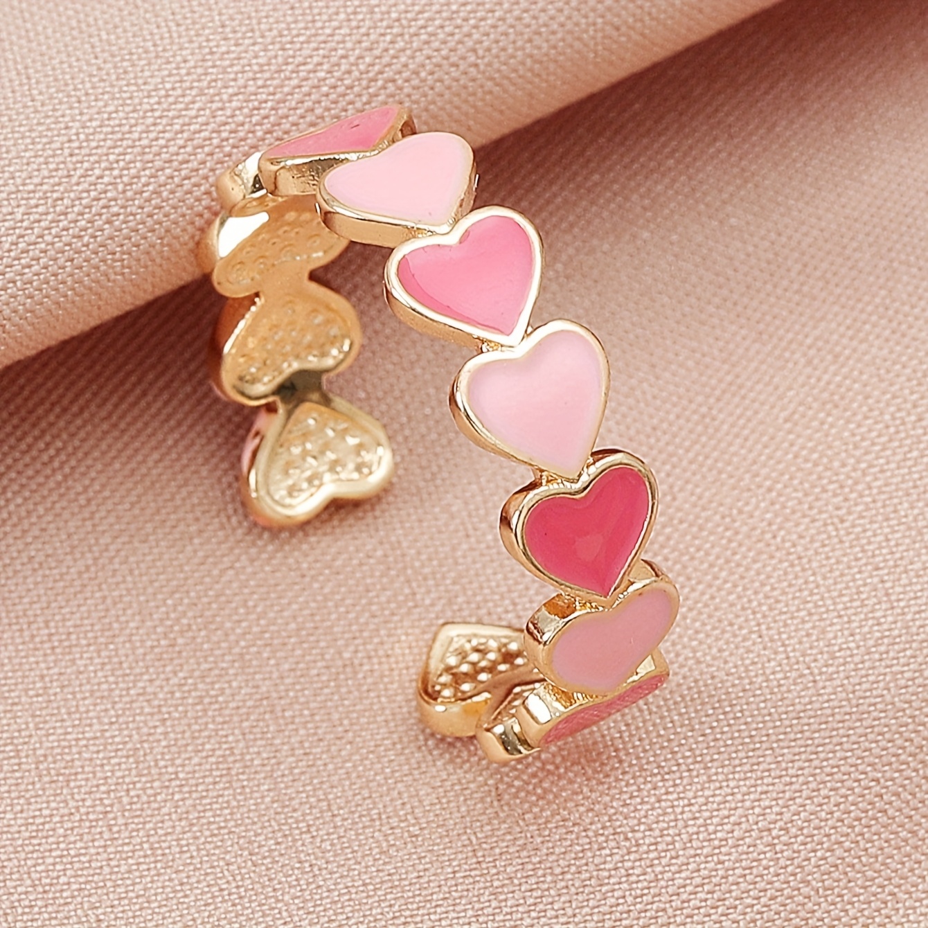 TEMU Une Bague Ouverte en Cuivre Mignonne et Simple à Motif Cœur Coloré pour Femmes, pour un et Cadeau de Saint-Valentin