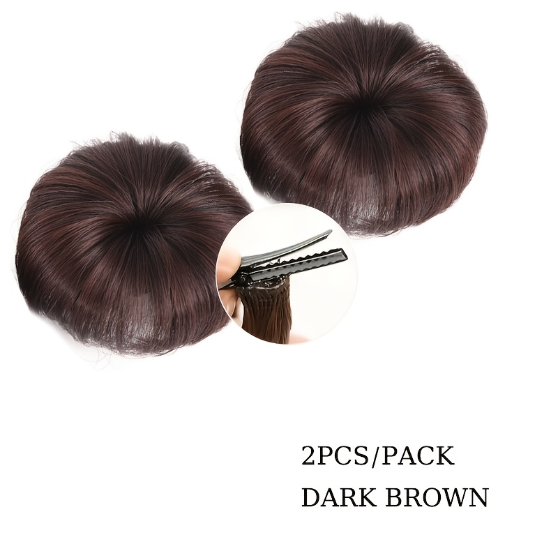 TEMU 2pcs Hair Bun Extensions Hair Clips Wig For Girls Syntehtic Hairpieces Round Hair Bun Extensions Clip-in For Girls Daily Use