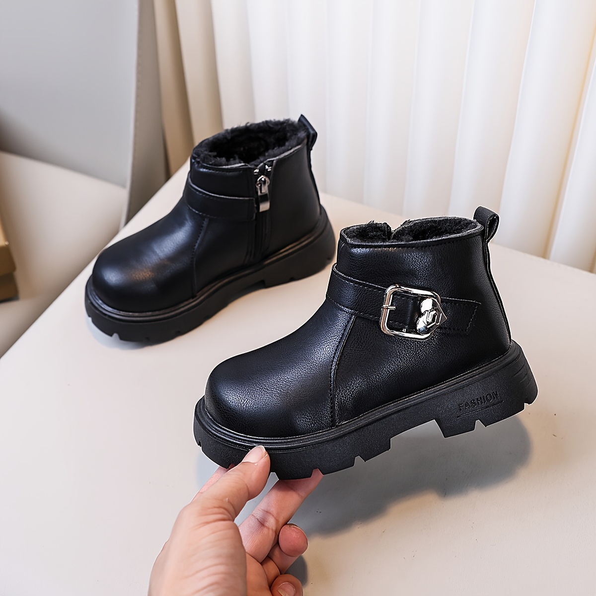 pair girls winter warm fleece lined ankle boots retro Temu