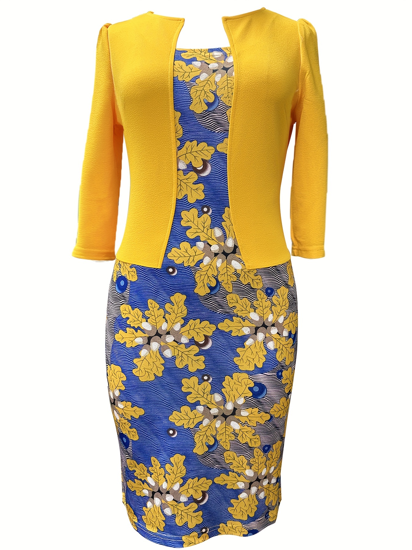 Floral Pattern Bodycon Dress, Elegant 3/4 Sleeve In Dress, Women's  Clothing