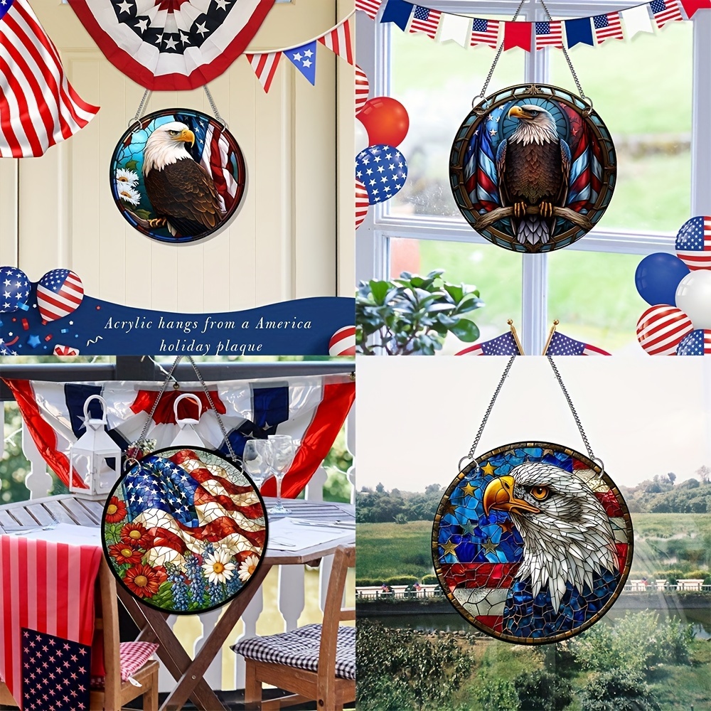 1pc patriotic acrylic suncatcher with american flag design 5 9x5 9in eagle window hanging 4th of july independence day decoration home porch wall decor details 1