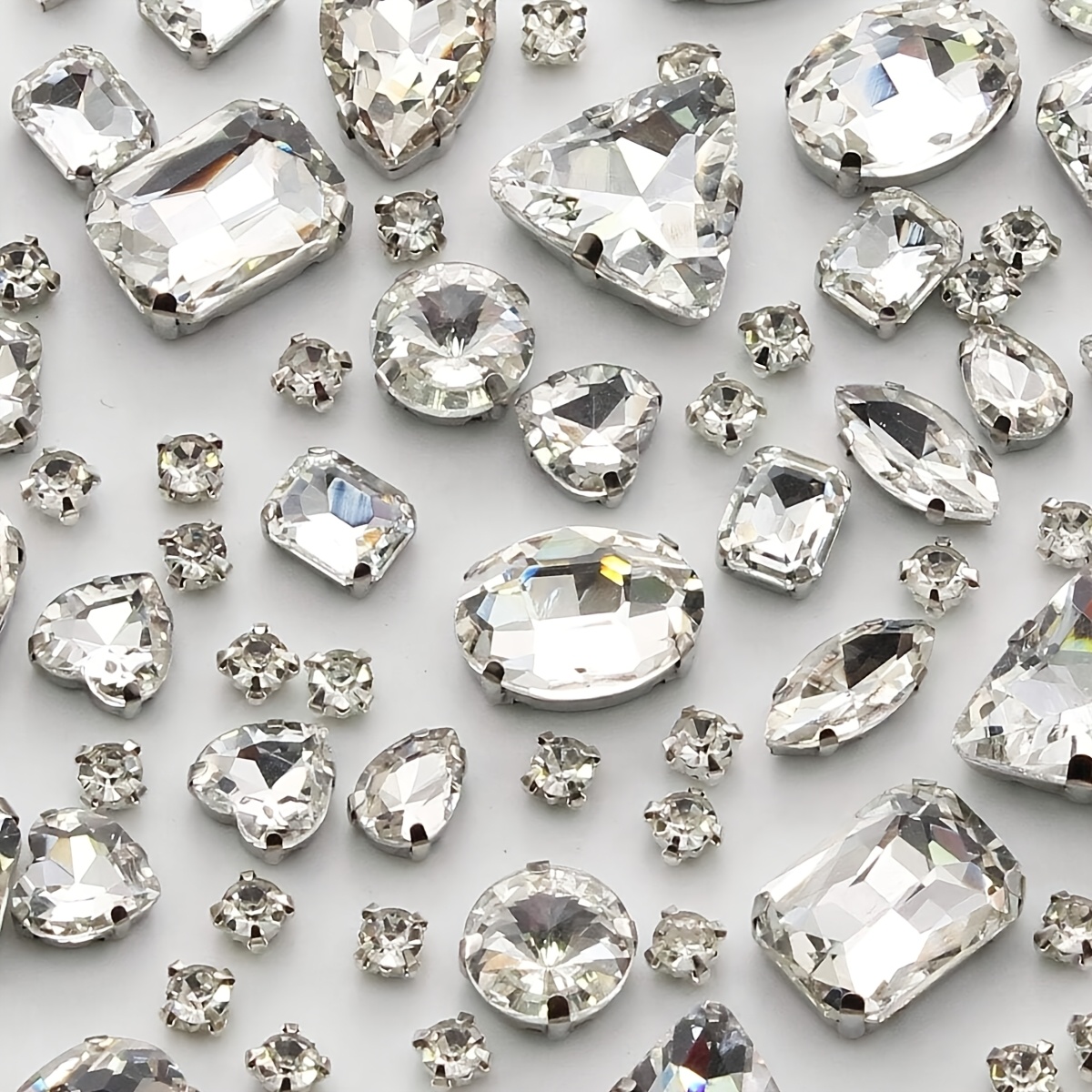 TEMU Clear Sew On Rhinestones, 130pcs Sew On Prong Setting Sewing Claw Mixed Shapes Sew On Glass Gems For Jewelry, Clothes, Costume, Shoes,dress, Garments