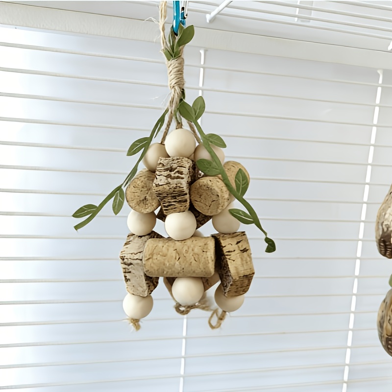 TEMU 2pcs Set [random 1pc Hook And 1pc Hanging Rope] Parrot Supplement Peony Tiger Pattern Chewing Toy Colorful Cage Decoration Bird Beak Grinding