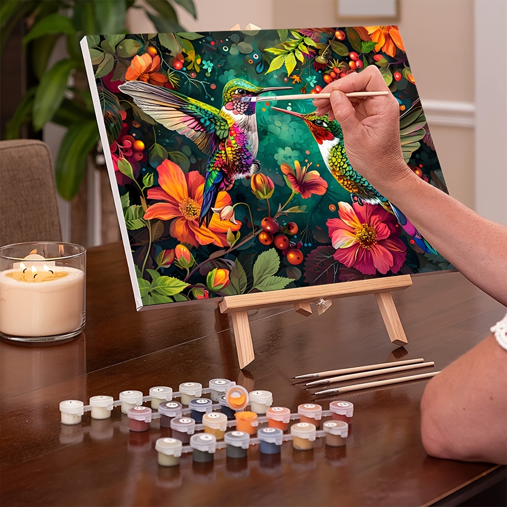 

1pc, Adult Beginner Diy Oil Painting Pigment Set, Digital Oil Painting, 16x20 Inch Flower Hummingbird Canvas Painting Wall Art Set, Acrylic Paint And Brush (frameless)