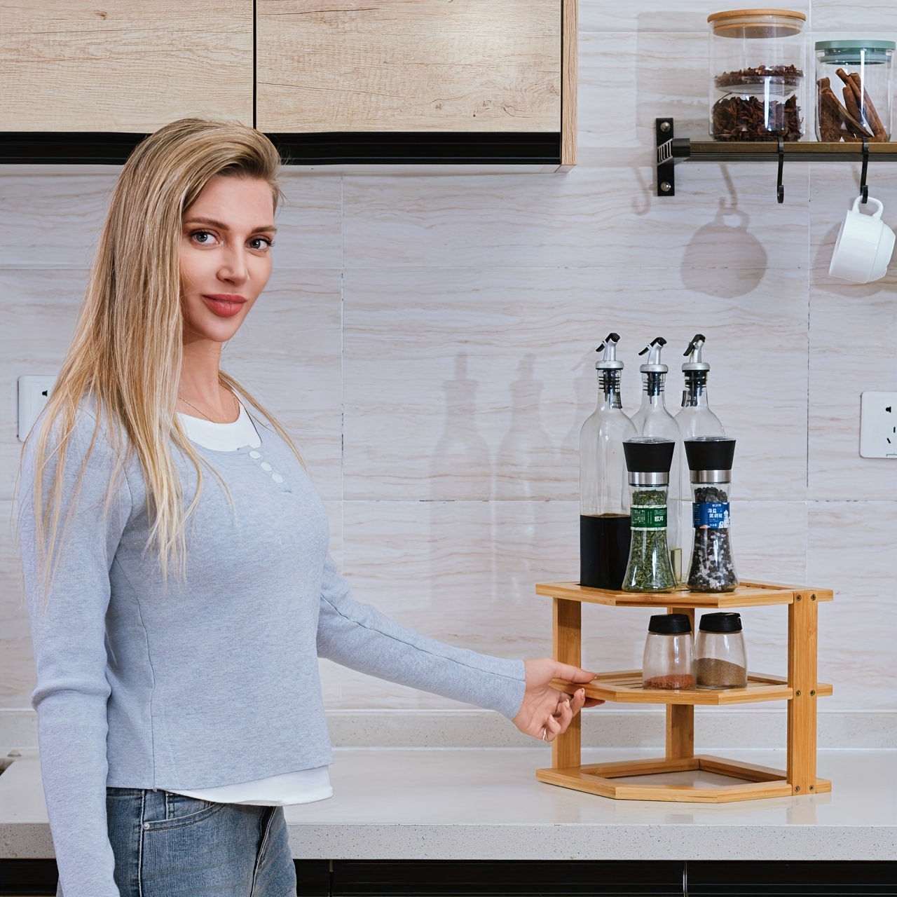 bamboo kitchen corner rack cabinet board organizer corner cabinet shelf 3 level kitchen pantry wall mounted kitchen storage shelf organizer natural details 0