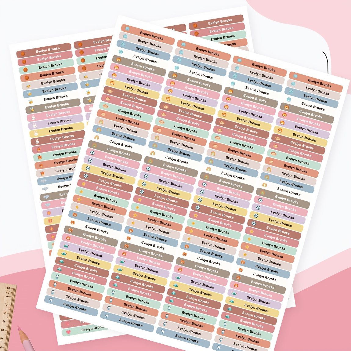 Image of 288pcs Customized Name Strips For Small Animals, Featuring Animal Designs, Made Of Material - Suitable For Schools, Offices, Bottle And Pencil Personalized Labels