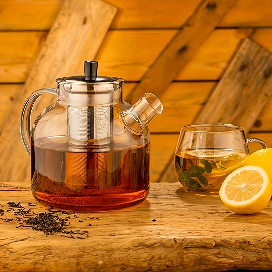 

1pc, 1500ml(52oz) Glass Teapot With Removable Infuser, Stovetop Safe Large Tea Pot, Blooming And Loose Leaf Hand Crafted Kettle For Home And Office