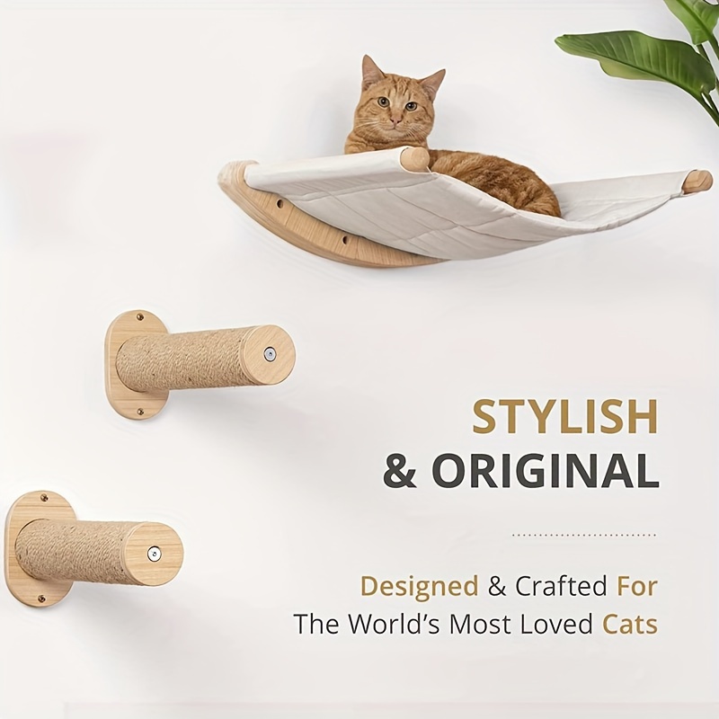 

2-pack Wooden Cat Wall Stairs - Wall-mounted Cat Climbing Shelves, Cat Perch For Kittens And Adult Cats, Crude Wood Cat Wall Furniture (hammock Not Included)