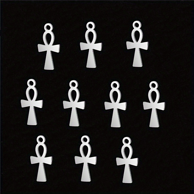 Image of 10pcs Fashionable 304 Stainless Steel Charms Ankh Pendants Accessories For Necklaces Making Supplies