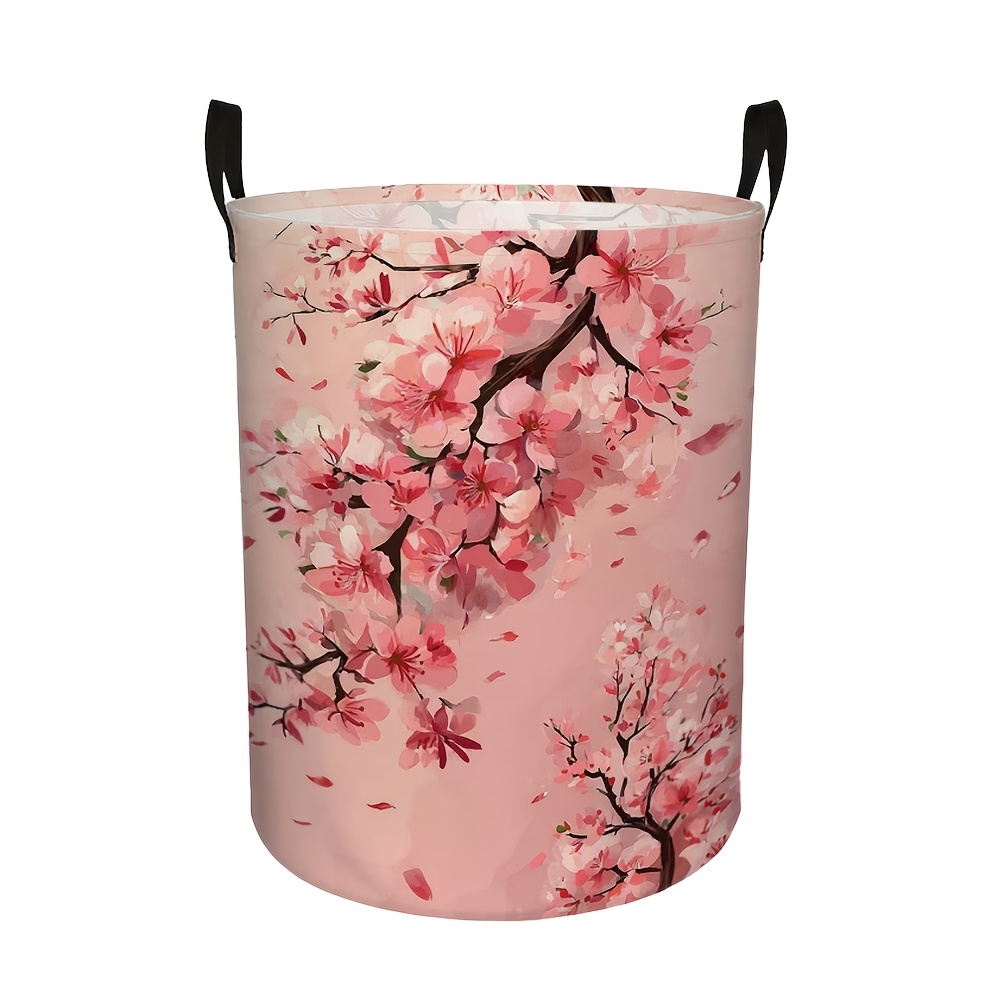 TEMU Panier à linge rond avec motif de pétales de et poignée. Convient pour vêtements et livres. Idéal , le camping et les de camping-car. Panier de