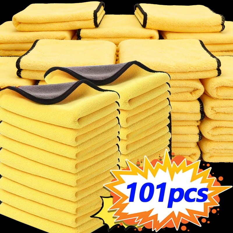 TEMU 101pcs Double-sided Coral Fleece Ultra- Cleaning Cloths | Absorption, Reusable Dual (yellow And Gray), Suitable For Home, Kitchen, Car, Bathroom, Glass Cleaning, Dust Removal, Multifunctional