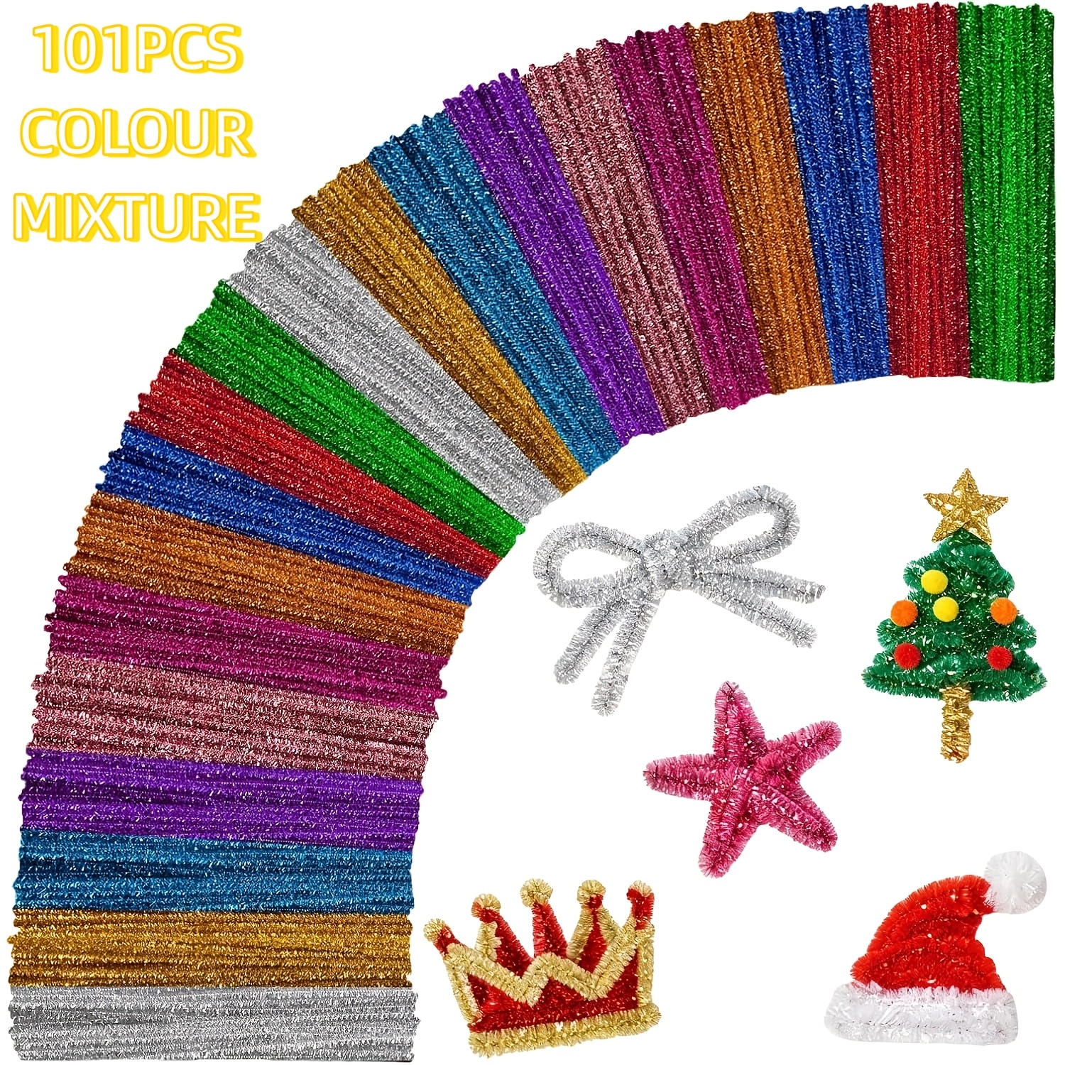 TEMU 101pcs Bâtons de Fil à Paillettes 30Cm X 11.8 Pouces Tubes Chenille Brillants, Adaptés pour la Création Artisanale, la Décoration de Noël, le