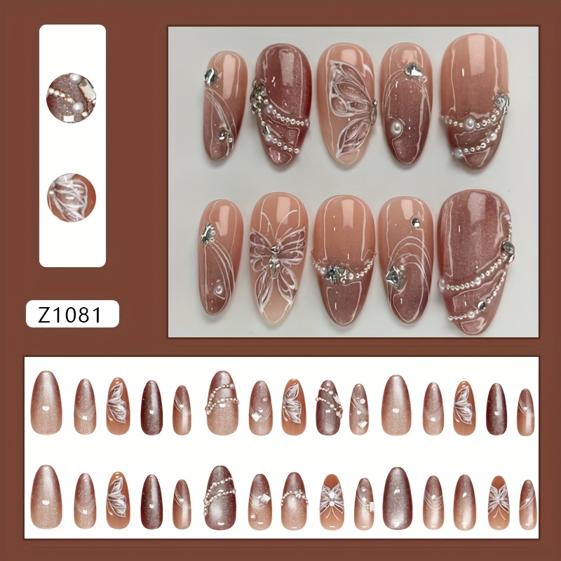 E-shop 3D Katzenaugen Farbverlauf Schmetterling Linie Flash Diamant Perle Western Abnehmbare Tragbare Nägel