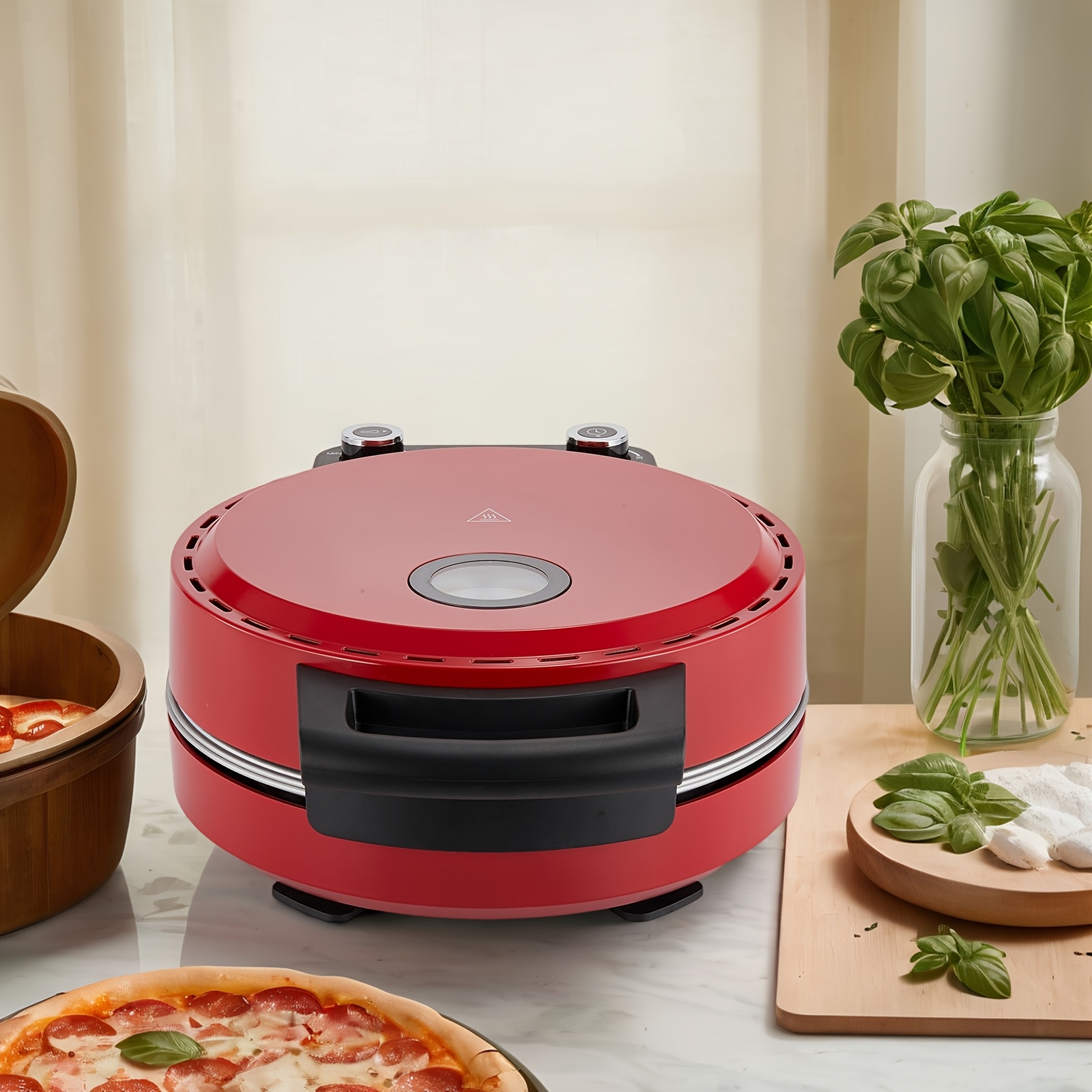 Image of Portable Pizza Oven With A Stone Base, Designed For Making 12-inch Pizzas On The Countertop. It Can Reach Temperatures Up To 400°c, Ensuring A . This Pizza Maker Machine Is Perfect For Pizza Lovers.