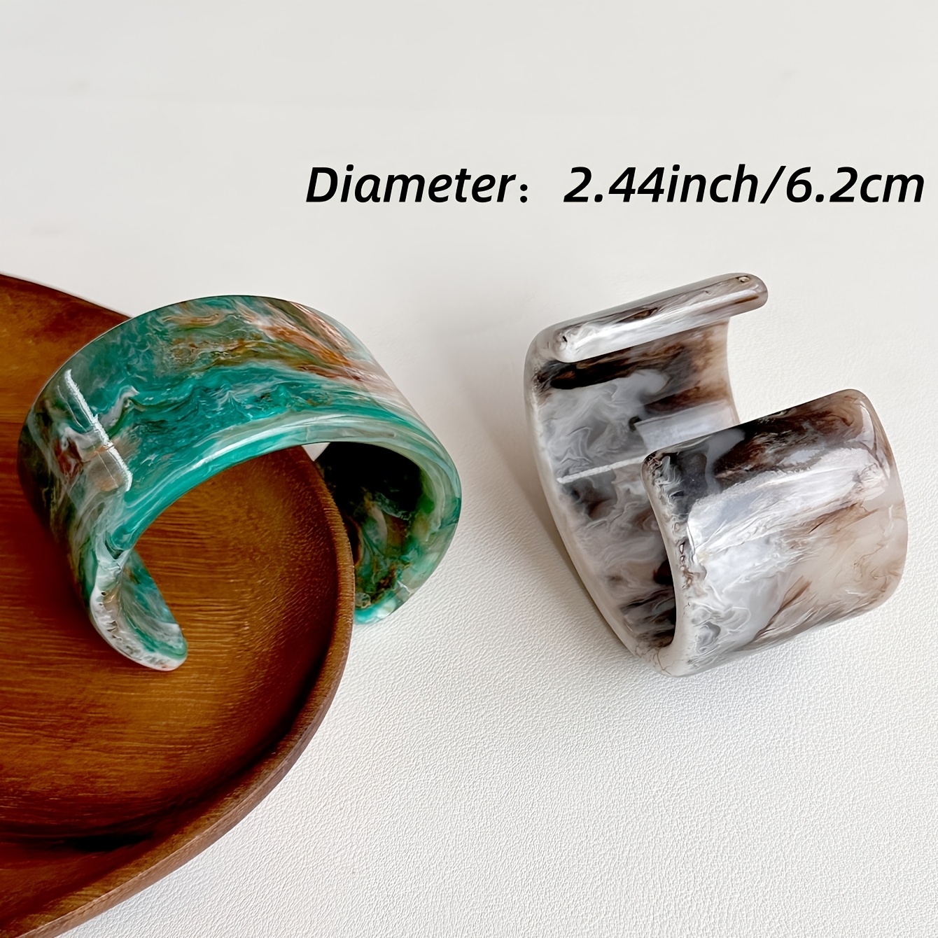 Boho Vintage Style Wide Resin Bangle Bracelet, Adjustable Cuff