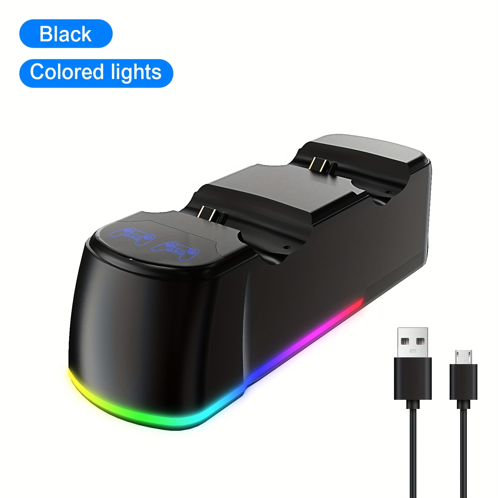 TEMU Suitable For Ps4 Controllers, Dual Charging Dock, 2-hour Fast Charging Station, Rgb Lighting And Overcharge Protection, Charges 2 Controllers ,
